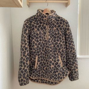 a&f sherpa half-zip faux leather-trim pullover